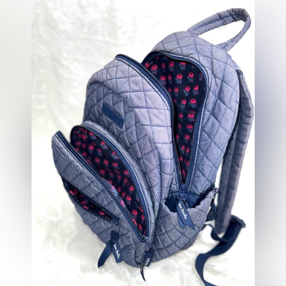 VERA BRADLEY Small Essential Compact Backpack Quilted Denim Moonlight Navy - Picture 3 of 14